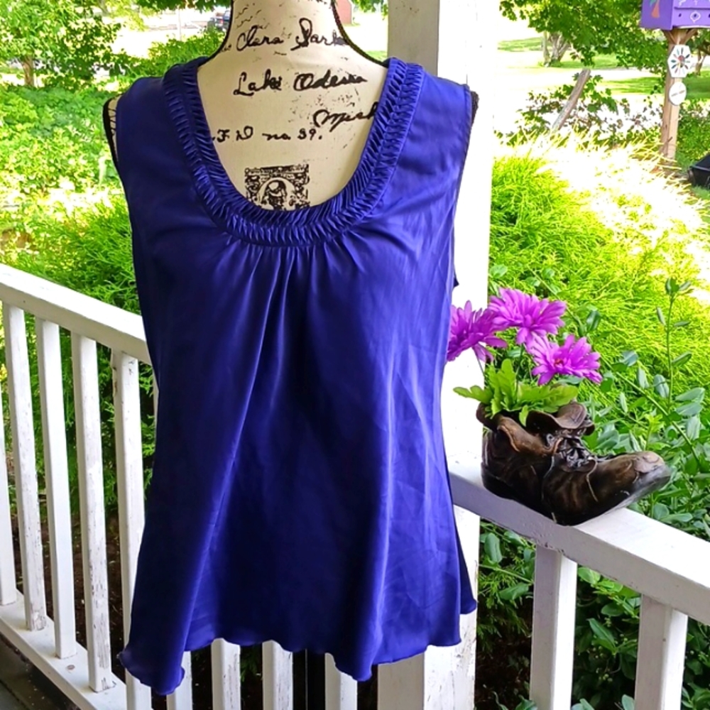 SPENSE Sexy Silky Purple Flowing Braided Neckline Sleeveless Top